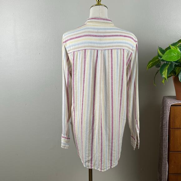 GAP White Multicolored Stripes Linen Blend Collared Buttoned Shirt Size Small - Picture 3 of 5